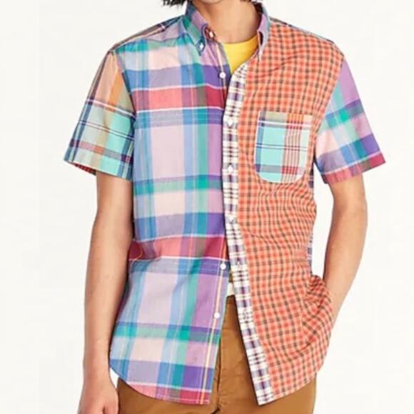 J. Crew mixed plaid Relaxed short sleeve Indian madras shirt